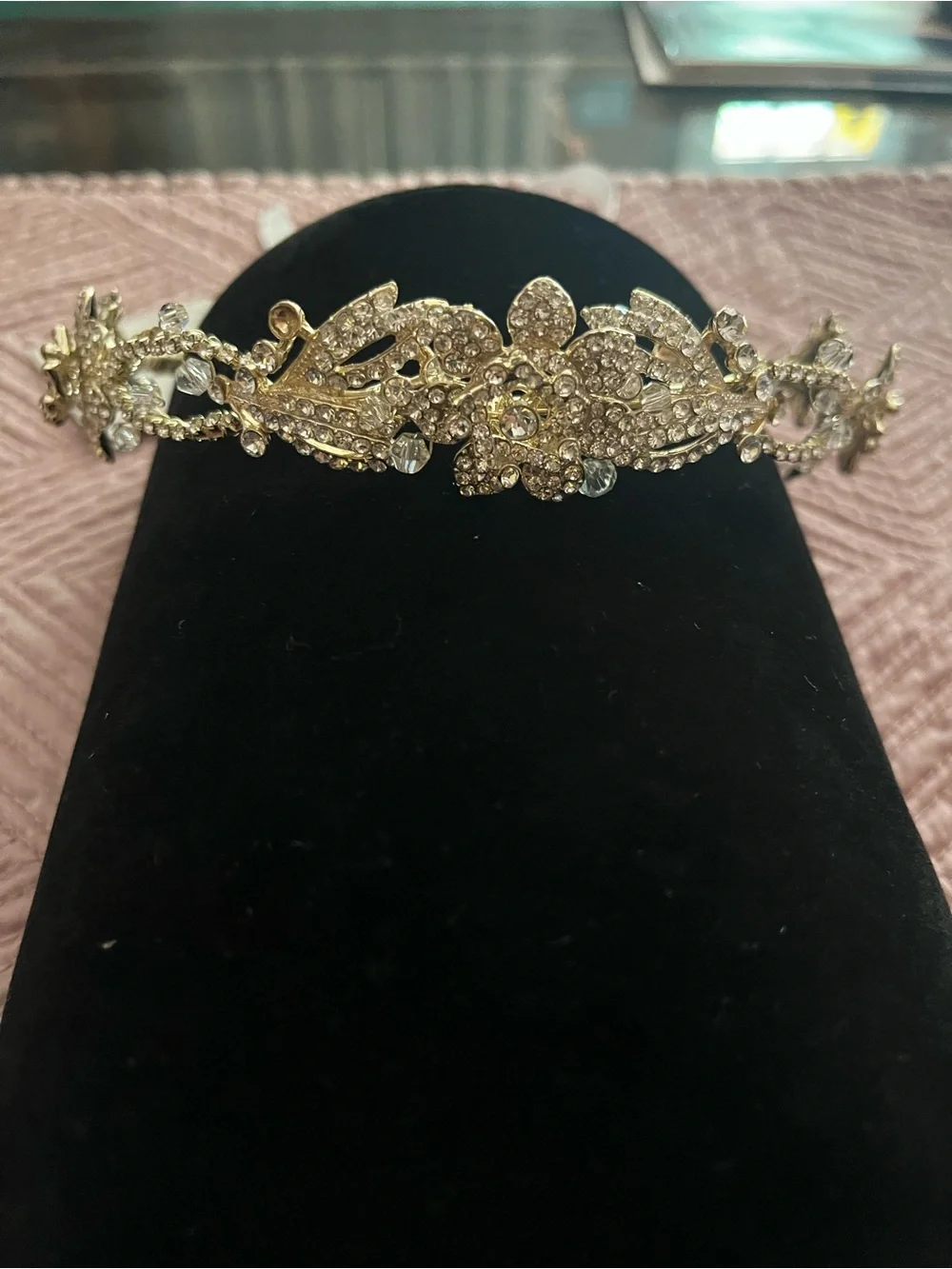 Gold Crystal/Rhinestone Floral Headband - Elegant Women's Accessory